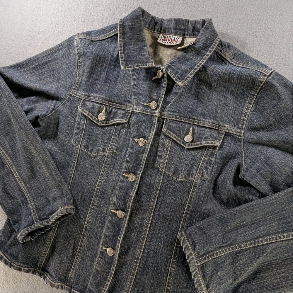 Bill Blass Denim Jacket Womens Medium Dark Wash Button Front Vintage Y2K